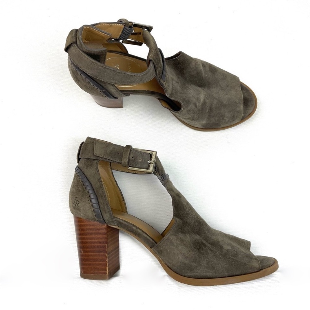 Jack Rogers Cameron Taupe Brown Block Heel Peep Toe Shoes 5 M